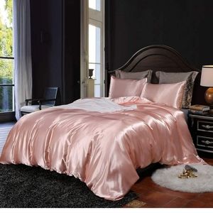 Hotel Pink Duvet Cover Silk Like Satin Bedding Set Summer Reversible Queen Size